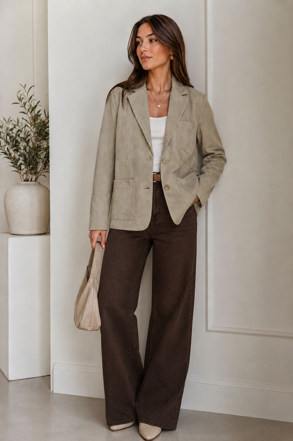 Soft Suede Look Blazer - Zandkleur