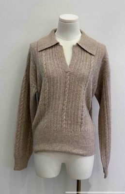 One Size Cable Knit Polo Trui- Ecru