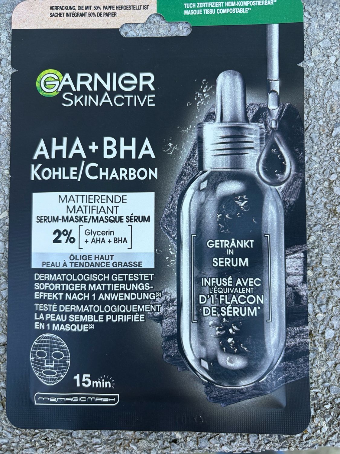 Garnier SkinActive AHA + BHA Charcoal Serum Mask – Zuiverende &amp; Matterende Gezichtsmasker