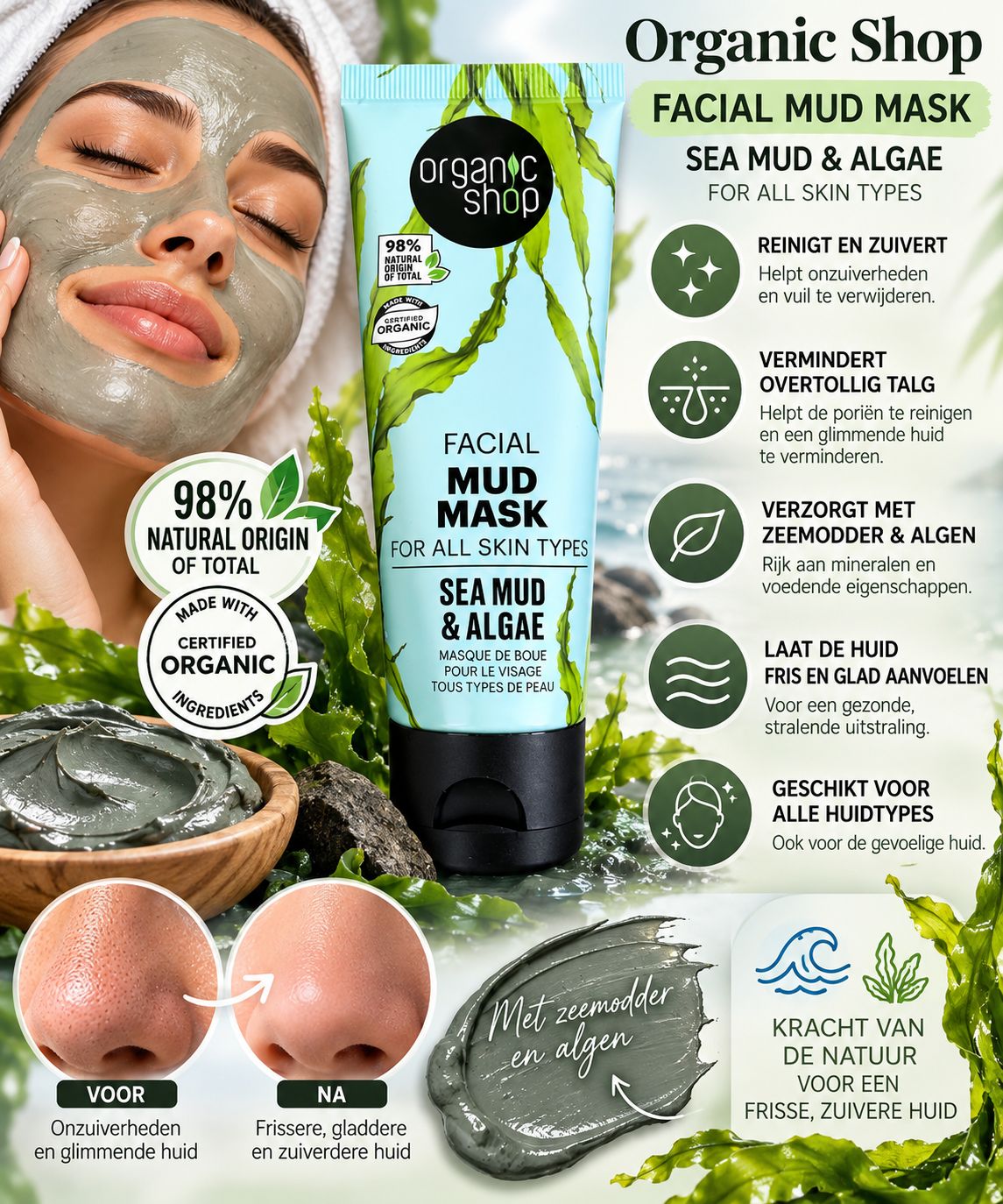 Organic Shop Sea Mud &amp; Algae Facial Mud Mask – Zuiverend Gezichtsmasker