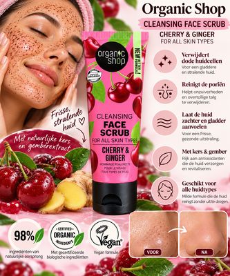 Organic Shop Cherry &amp; Ginger Cleansing Face Scrub – Zuiverende Gezichtsscrub