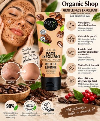 Organic Shop Gentle Face Exfoliant Coffee &amp; Limonnik – Zachte Gezichtsscrub