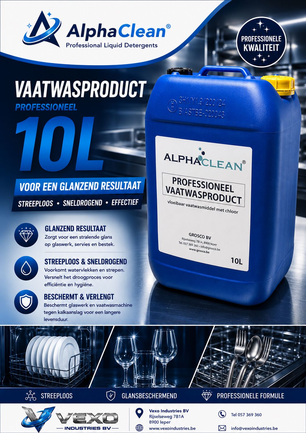 Professioneel Vaatwasproduct ALPHACLEAN® Met Chloor 10L