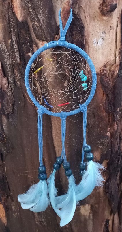 Handcrafted 13cm ring blue Dream Catcher with turquoise