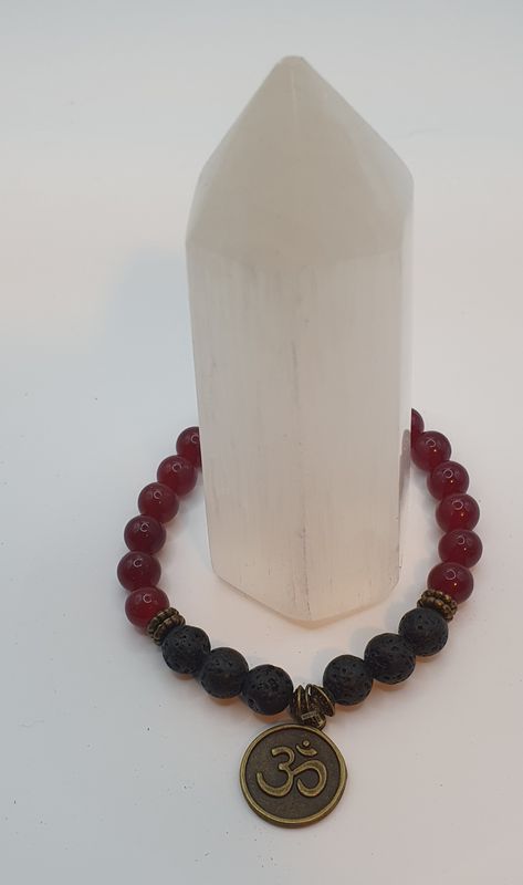 Lava and  Red Jade Bracelet