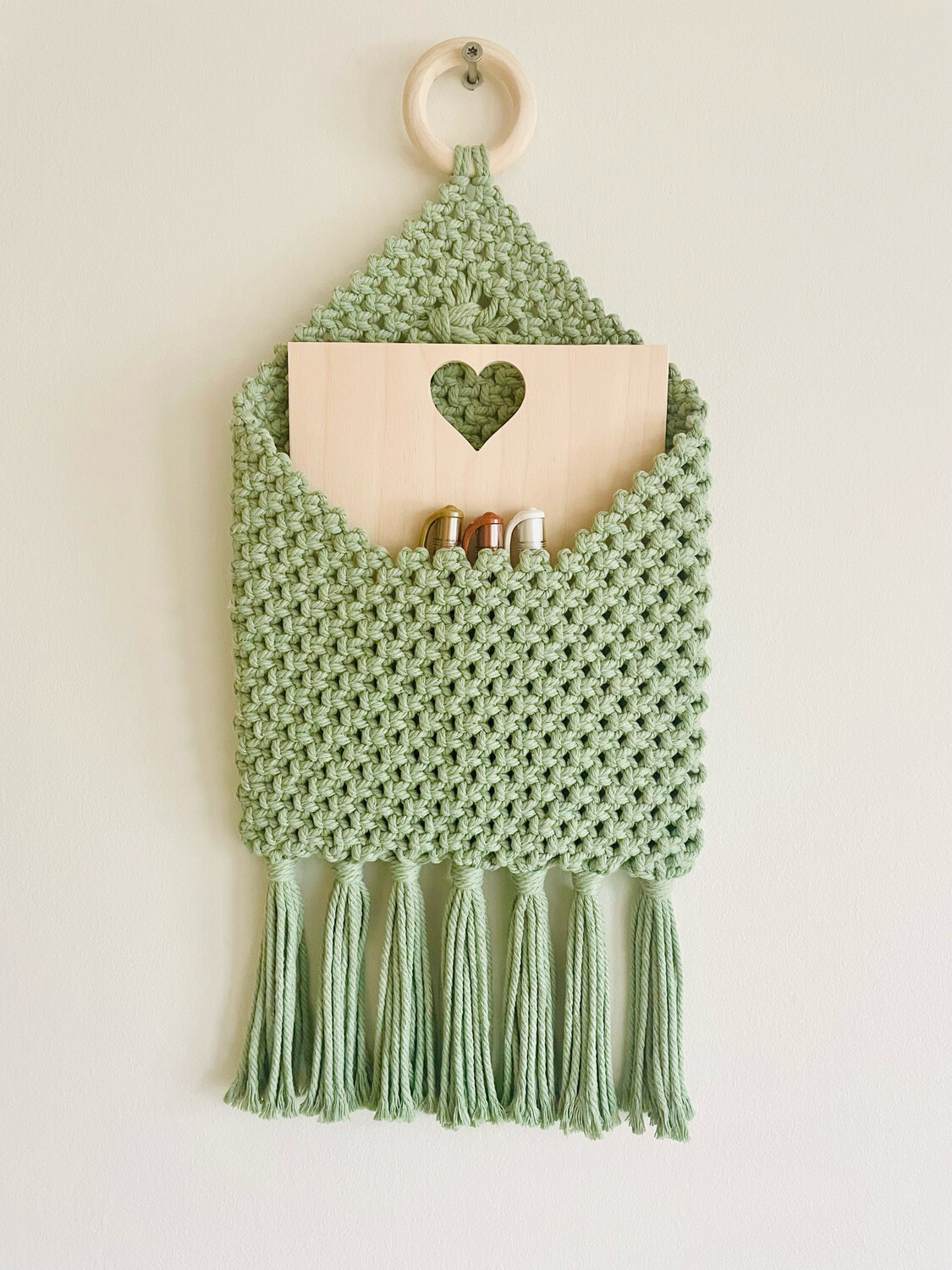 Organizer macramé wandhanger &quot;groen&quot;
