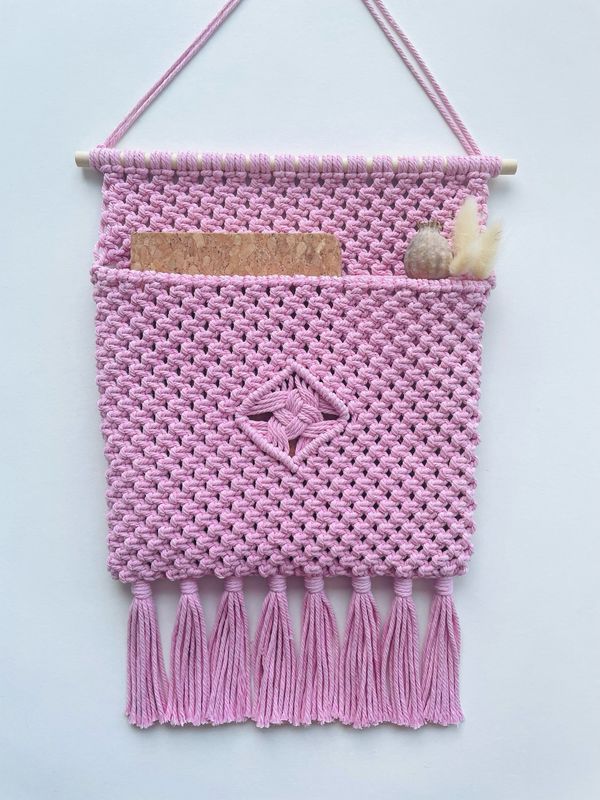 Organizer macramé wandhanger XL Roze