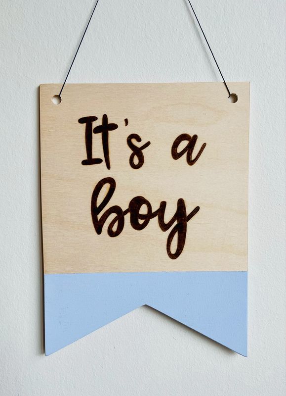 Vlagje hout &quot;It&#39;s a boy&quot;