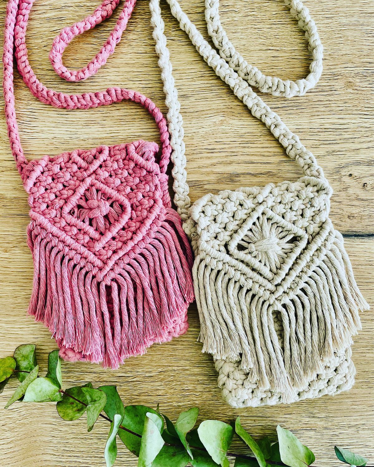 Schoudertasje macramé &quot;ecru&quot;