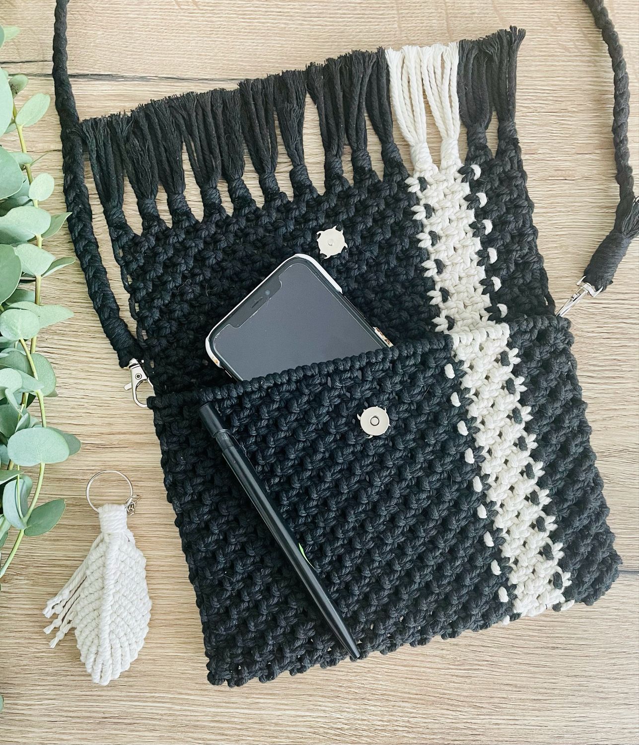 Schoudertasje macramé &quot;black&quot;