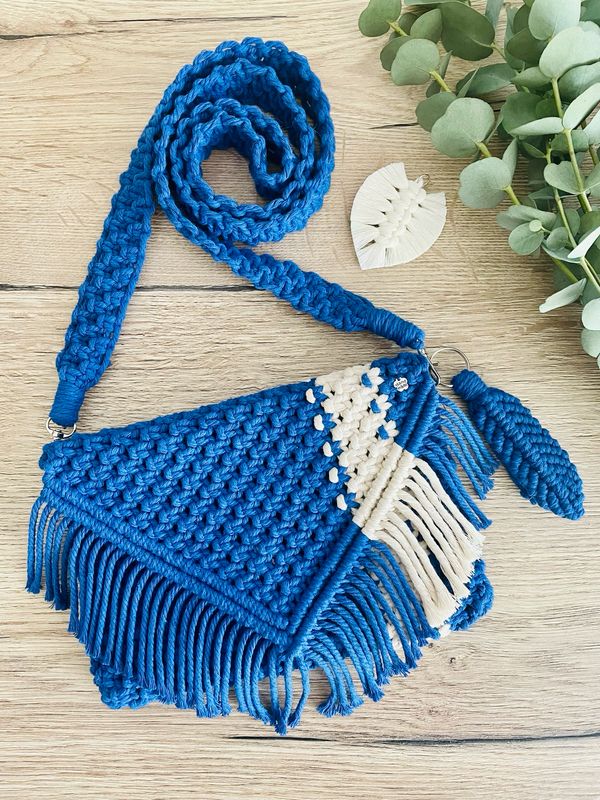 Schoudertasje macramé &quot;blue&quot;