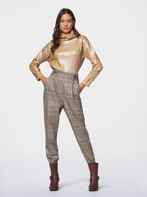 Plaid Carrot-Fit Trousers with Pleats