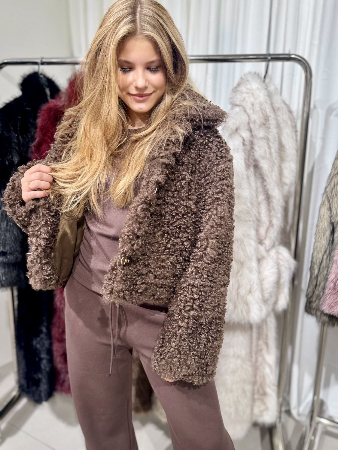 Teddy Coat Pre- order, Kleur: Bruin, Maat: M/L