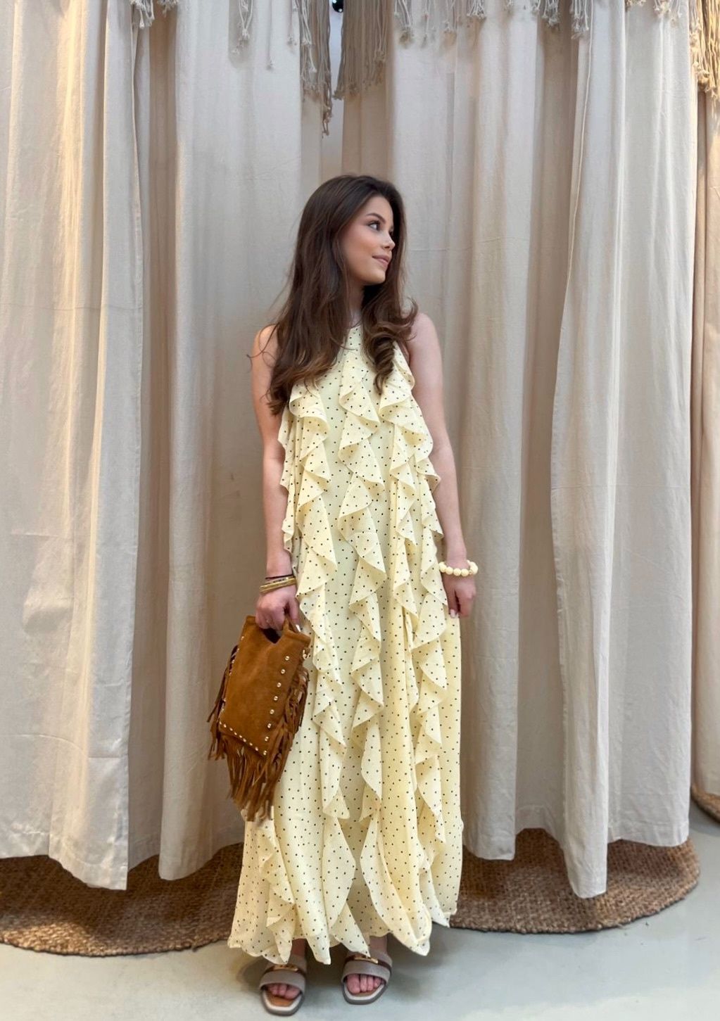 Polka butter yellow  LONG DRESS