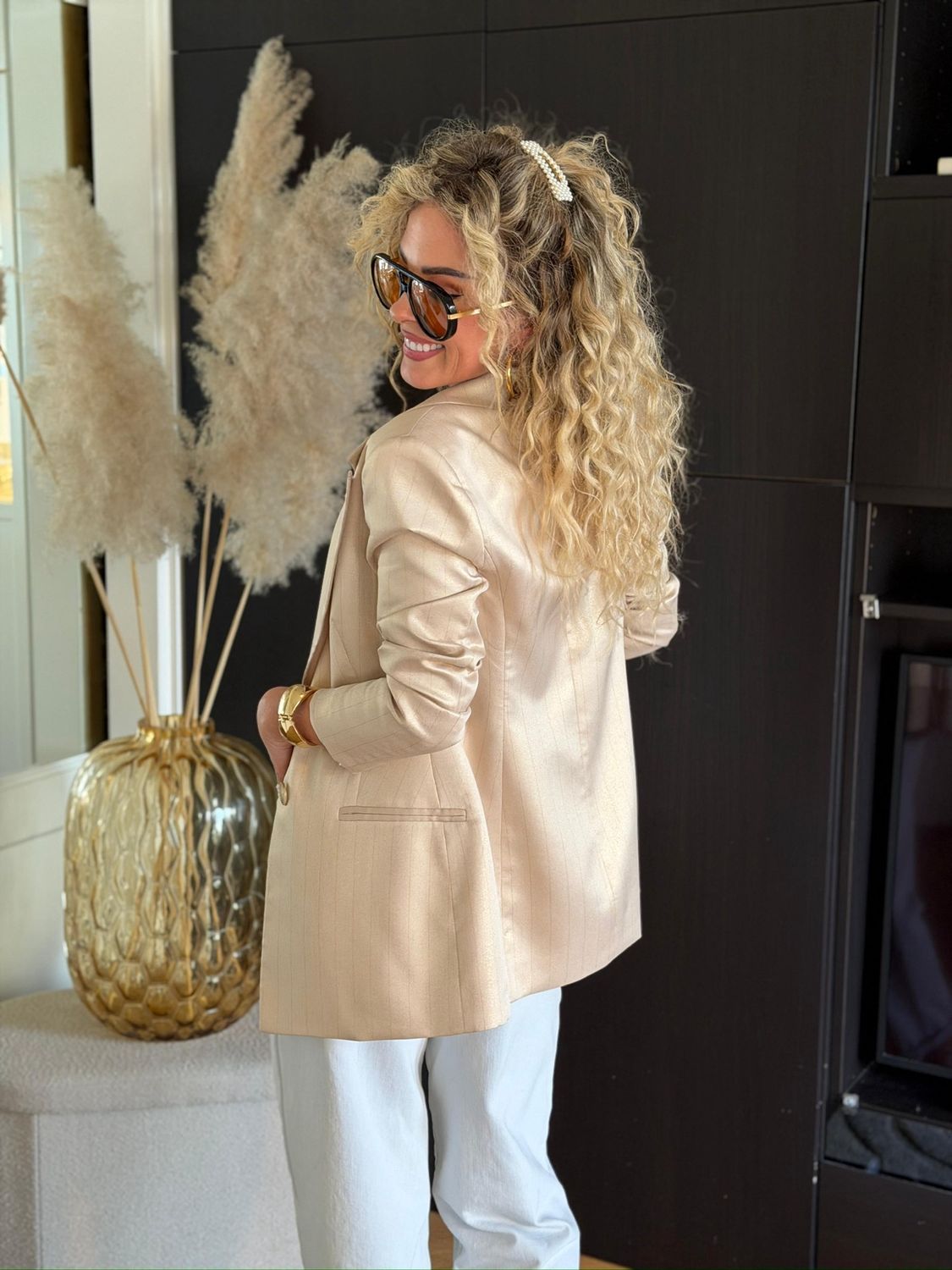 Blazer Beige Gold Stripe