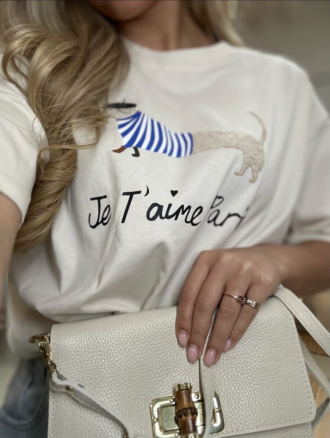 T-Shirt Je T'aime Paris, Kleur: Beige, Maat: One Size