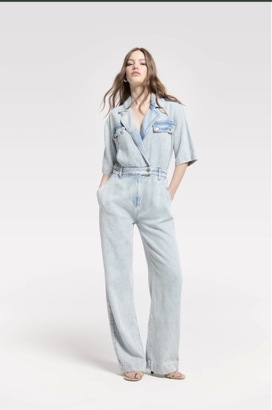 Flowy Denim Overall With Short Sleeves