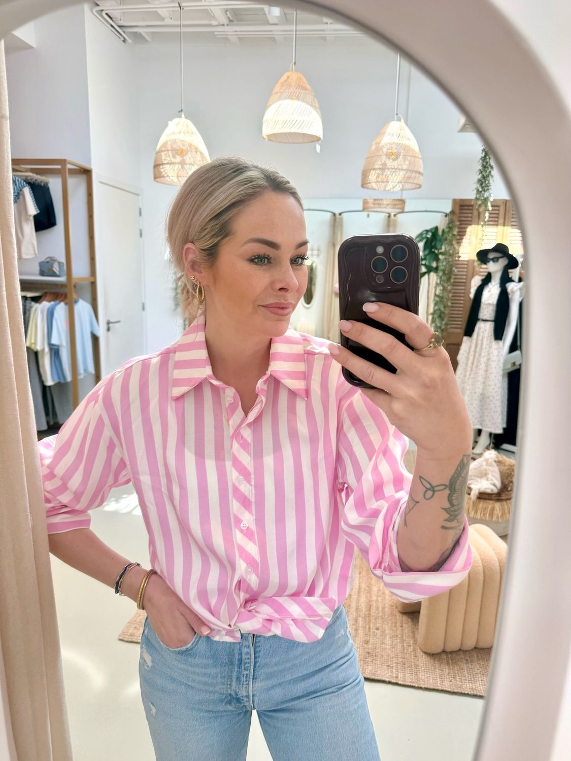 Blouse stripe Mascha 20186-1, Kleur: Pink, Maat: One Size