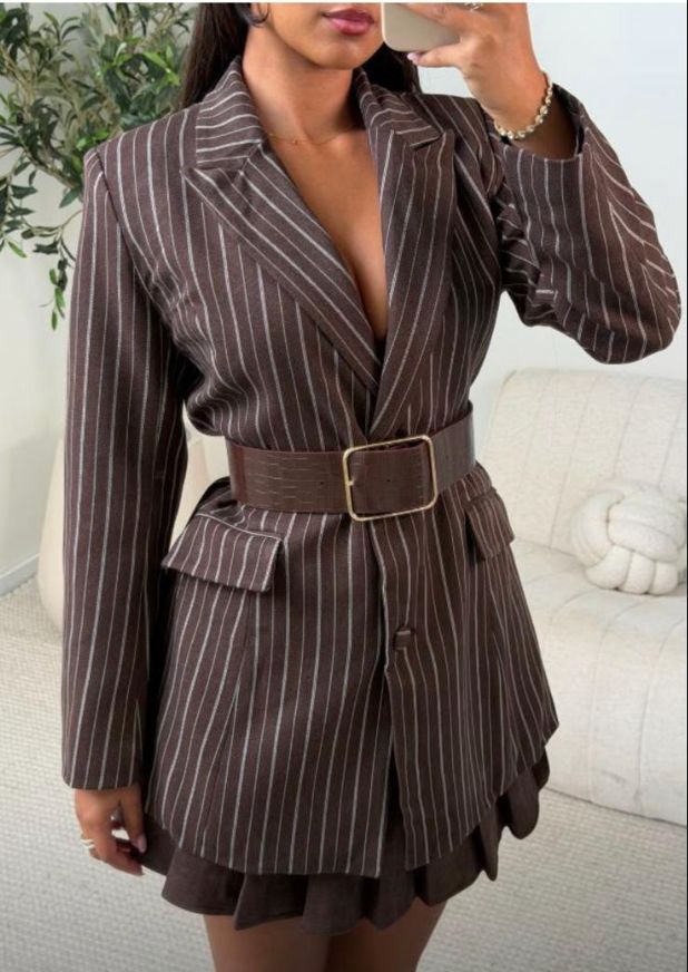 Victoria Pinstripe Belted Blazer 61012NV