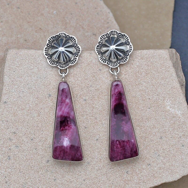 Concho &amp; spiny oyster shell dangle earrings-Bil 773
