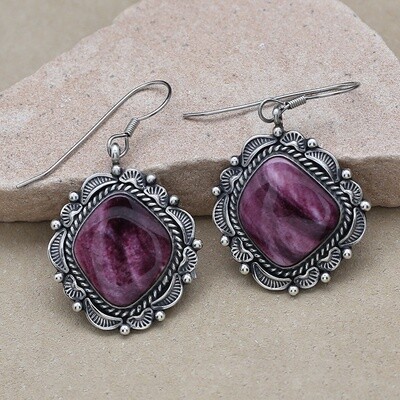 Purple spiny oyster shell dangle earrings