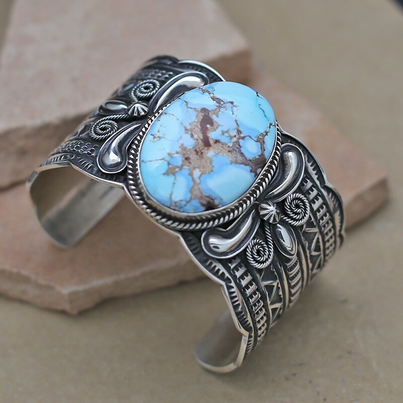 Extra wide cuff bracelet w/ Golden hills turquoise