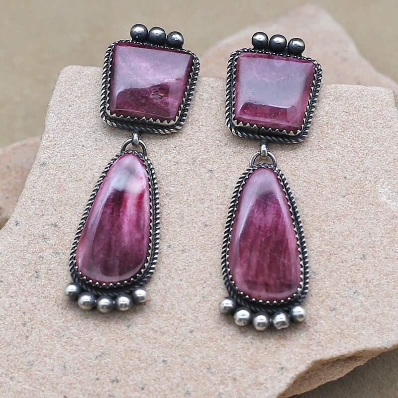 Large dangle purple spiny oyster shell earrings