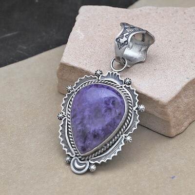 large Charoite stone pendant