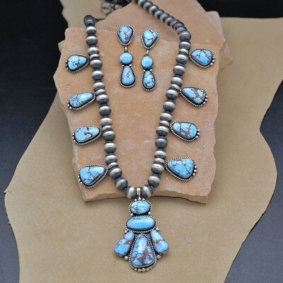 Large golden hills turquoise necklace & earrings set