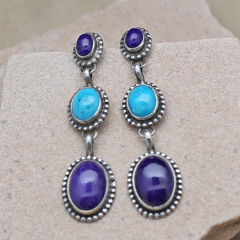 Triple stone dangle earrings-Bil 775