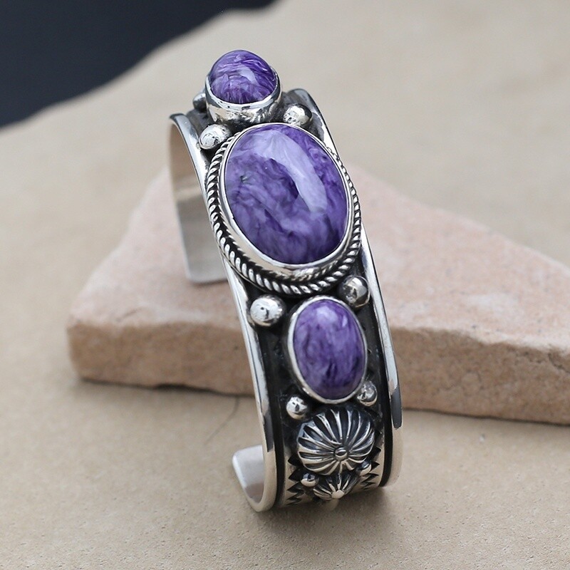 3-stone Charoite cuff bracelet-BC 1419