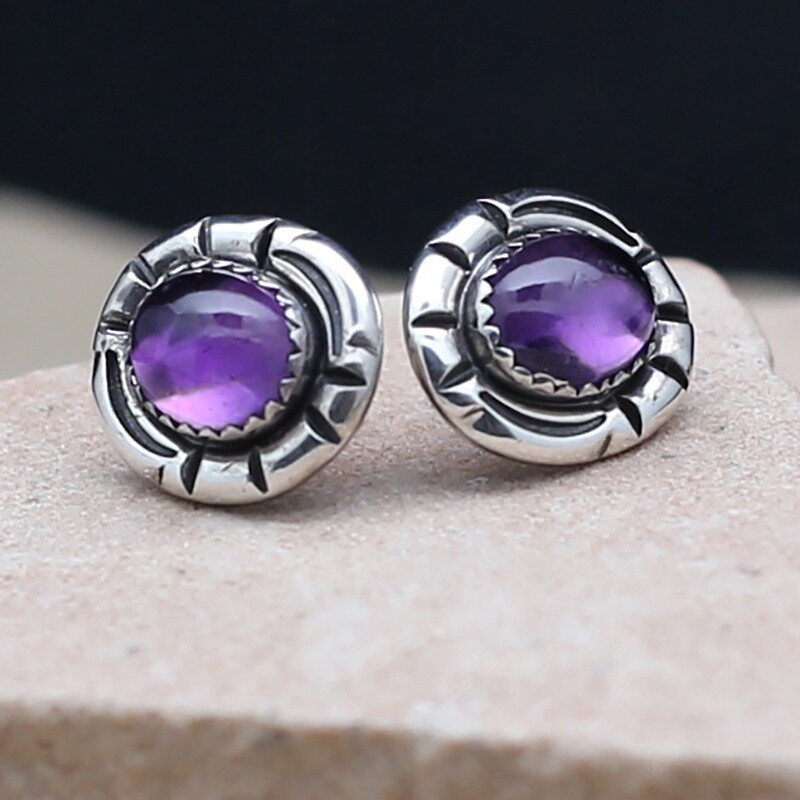 Oval Amethyst post earrings