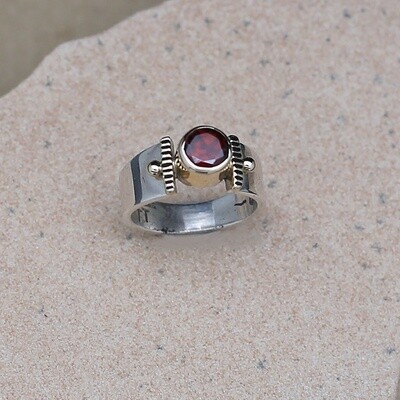 14KT Gold & Silver w/ Garnet Faceted stone