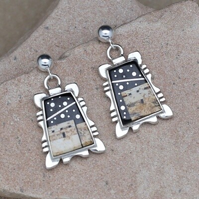 Dangle inlay earrings w/adobe pueblo inlay