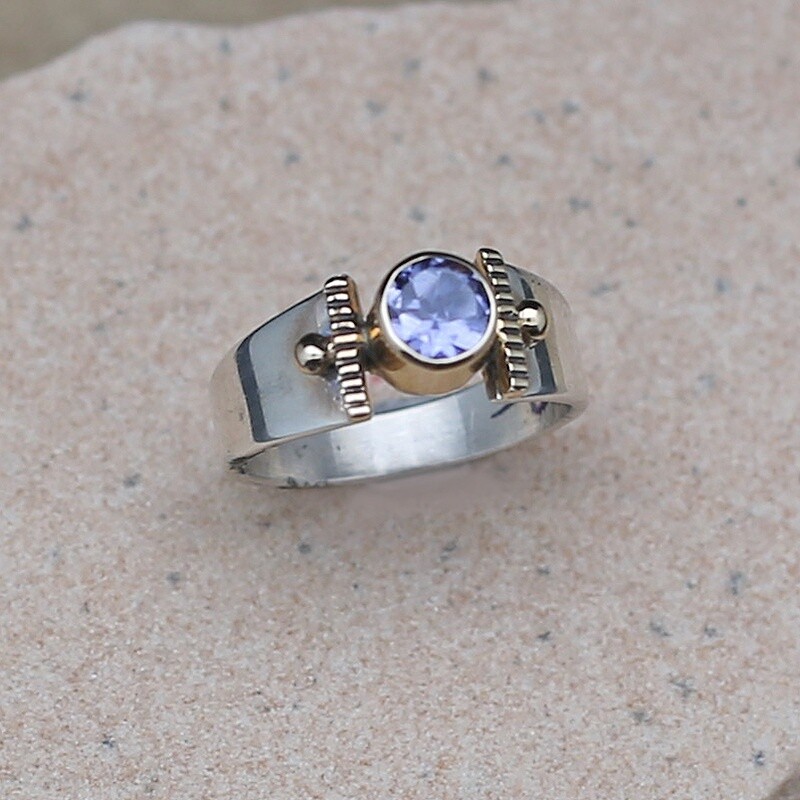 14KT Gold &amp; Silver w/Amethyst faceted stone