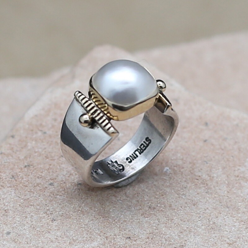 14KT Gold &amp; Silver w/ large white cultured pearl