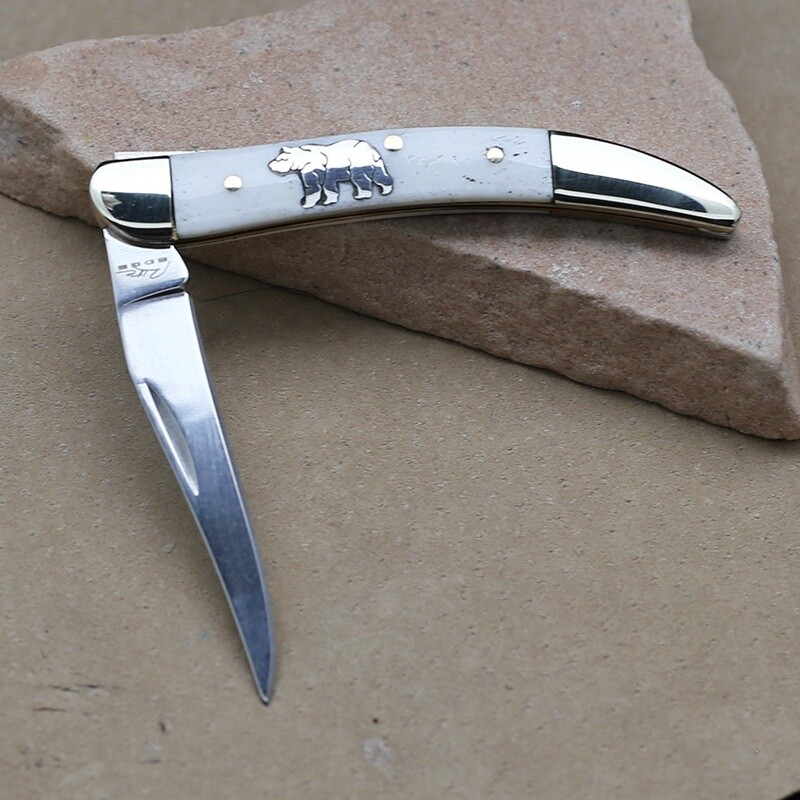 Thin &quot;Pin&quot; knife w/silver bear inlay-TG 146