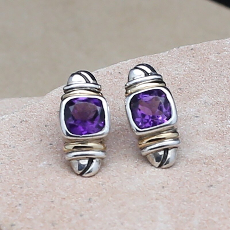 14kt gold and silver earrings w/amethyst