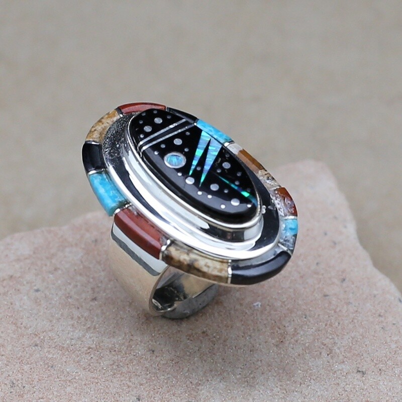Oval stack night sky inlay ring -R32N