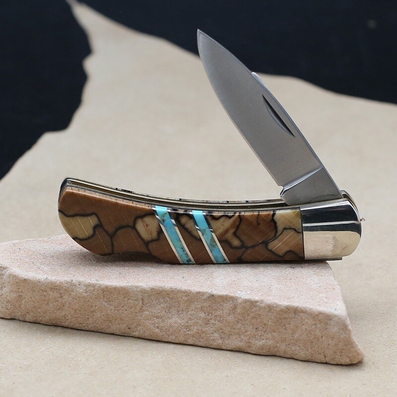 Bleech wood &amp; turquoise inlay knife