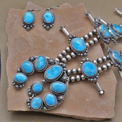 Navajo squash blossom necklace w/ Sonoran Blue Turquoise