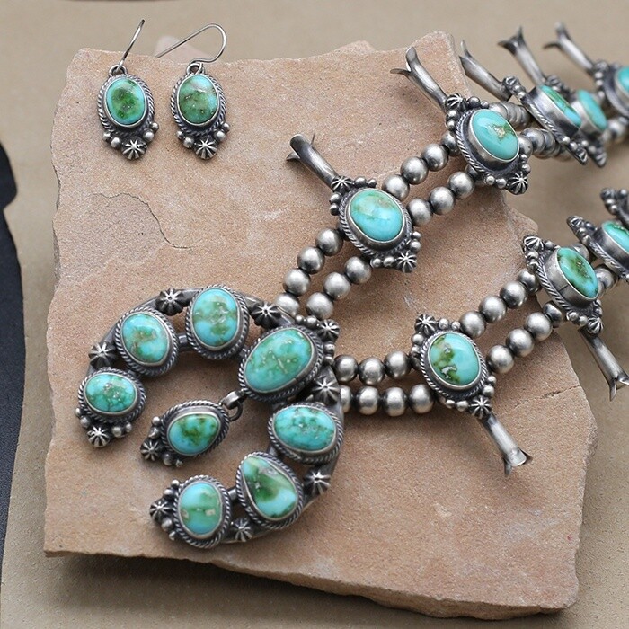 Vintage Navajo Turquoise 925 Silver Squash Blossom Necklace - Yourgreatfinds