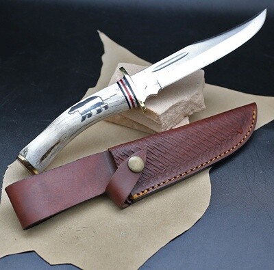 Long handle fixed blade knife w/ bear image