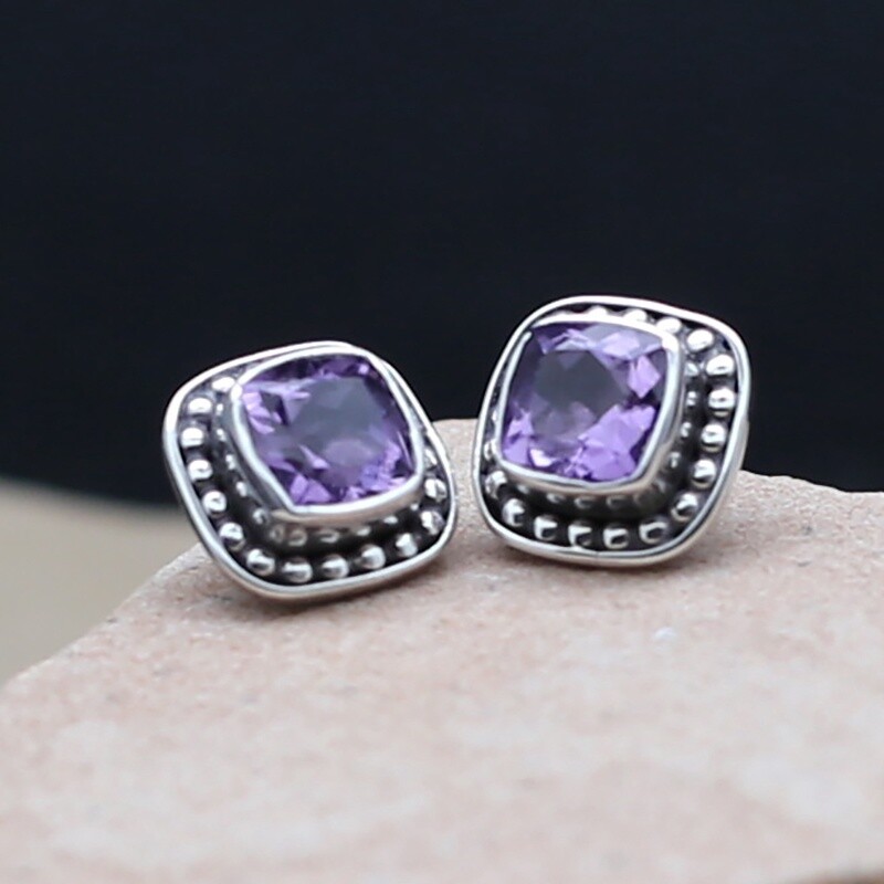 Faceted Amethyst post earrings