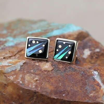 Gold night sky square earrings