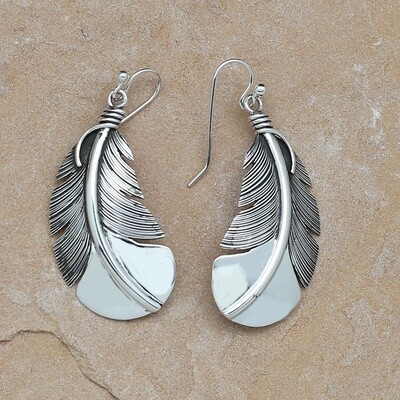 Large curved feather earrings