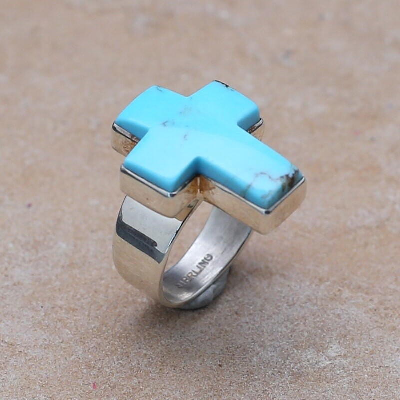 Adjustable turquoise cross ring - BIL 733