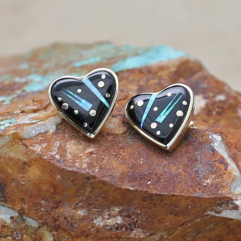 Gold night sky heart earrings