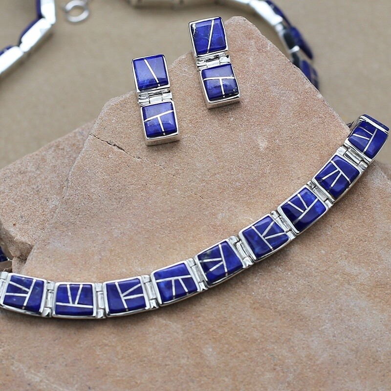 Hinged collar Lapis necklace set