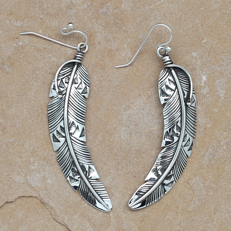 Long feather dangle earrings